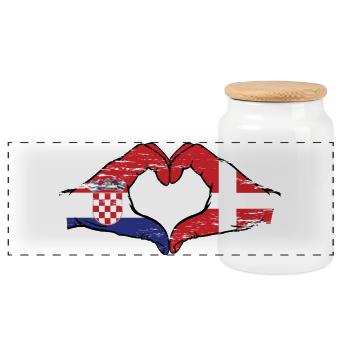 Croatia Denmark flag hands heart shape used - Panoramic Cookie Jar with Wooden Lid - white - Front