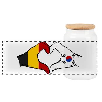 Belgium South Korea Flag Hands Heart Shape - Panoramic Cookie Jar with Wooden Lid - white - Front