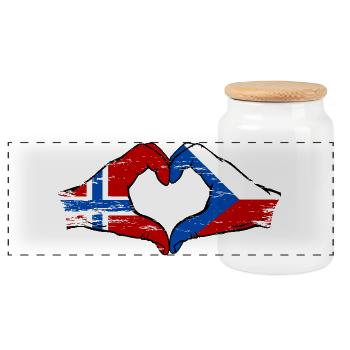 Norvège République tchèque drapeau mains forme de coeur utilisé - Boîte à biscuits avec couvercle en bois - blanc - Devant