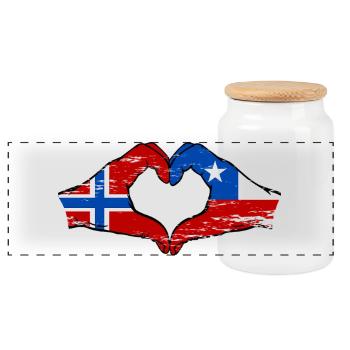 Norwegen Chile Flagge Hände Herzform used - Panorama Keksdose mit Holzdeckel - Weiß - Vorne