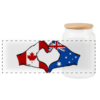 Canada Australie Drapeau Mains Coeur Forme - Boîte à biscuits avec couvercle en bois - blanc - Devant