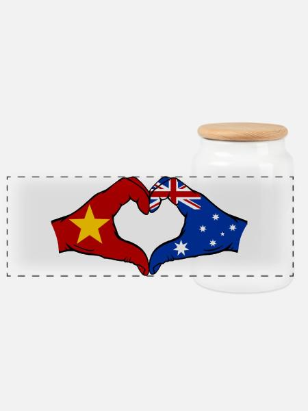 Vietnam Australien Flagge Hände Herzform - Panorama Keksdose mit Holzdeckel - Weiß