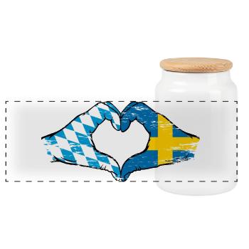 Bavière, Suède, Drapeau, Mains, Forme de coeur Utilisé - Boîte à biscuits avec couvercle en bois - blanc - Devant