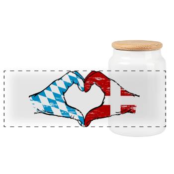 Bavière, Danemark, drapeau, aiguilles, forme de coeur utilisé - Boîte à biscuits avec couvercle en bois - blanc - Devant