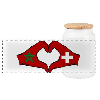 Maroc Suisse Drapeau Mains Coeur - Boîte à biscuits avec couvercle en bois - blanc - Devant