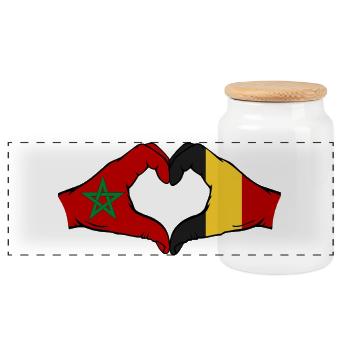 Maroc Belgique Drapeau Mains Coeur Forme - Boîte à biscuits avec couvercle en bois - blanc - Devant