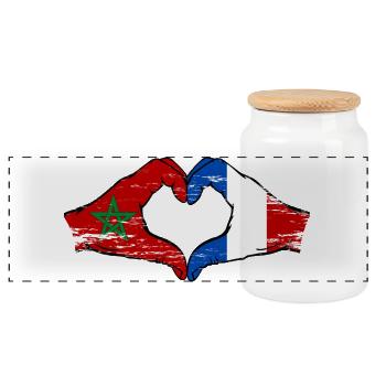 Marokko Frankreich Flagge Hände Herzform - Panorama Keksdose mit Holzdeckel - Weiß - Vorne