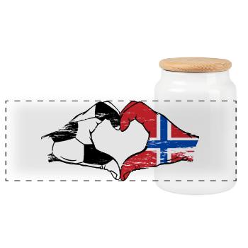 Norway Football Flag Hands Heart Shape Used - Panoramic Cookie Jar with Wooden Lid - white - Front