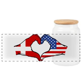 Danemark, États-Unis, Drapeau, Main, Coeur - Boîte à biscuits avec couvercle en bois - blanc - Devant