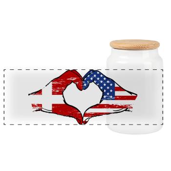 Dänemark USA Flagge Haende Herzform used - Panorama Keksdose mit Holzdeckel - Weiß - Vorne