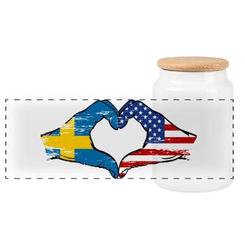 Suède USA Drapeau Mains Coeur Forme Utilisé - Boîte à biscuits avec couvercle en bois - blanc - Devant