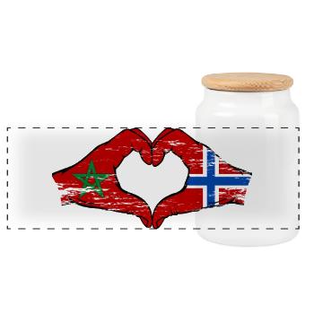 Marokko Norwegen Flagge Haende Herzform used - Panorama Keksdose mit Holzdeckel - Weiß - Vorne
