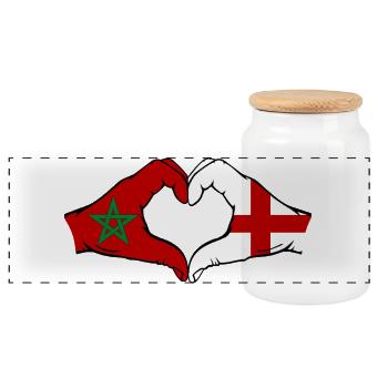 Maroc Angleterre Drapeau Mains Coeur Forme - Boîte à biscuits avec couvercle en bois - blanc - Devant