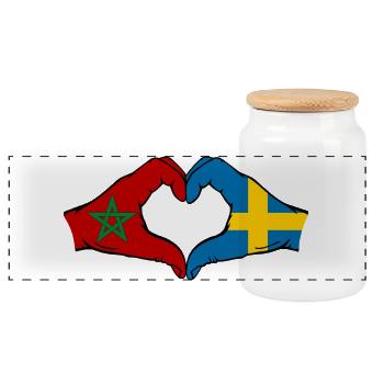 Marokko Schweden Flagge Haende Herzform - Panorama Keksdose mit Holzdeckel - Weiß - Vorne