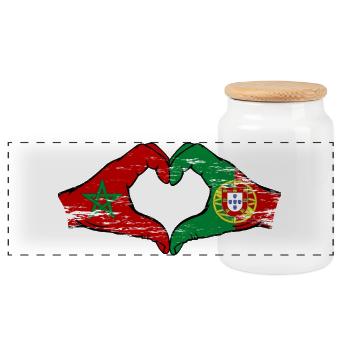 Marokko Portugal Flagge Haende Herzform used - Panorama Keksdose mit Holzdeckel - Weiß - Vorne