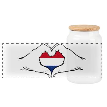 Holland Flagge Herz used - Panorama Keksdose mit Holzdeckel - Weiß - Vorne