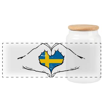 Drapeau de la Suède coeur utilisé - Boîte à biscuits avec couvercle en bois - blanc - Devant
