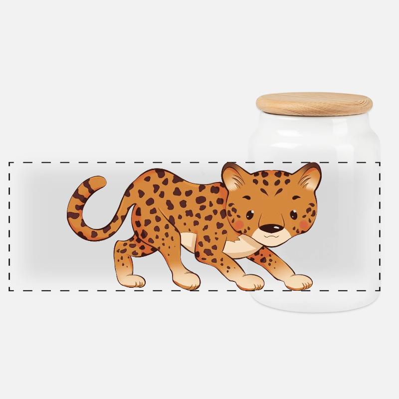 Leopard - Panorama Keksdose mit Holzdeckel - Weiß