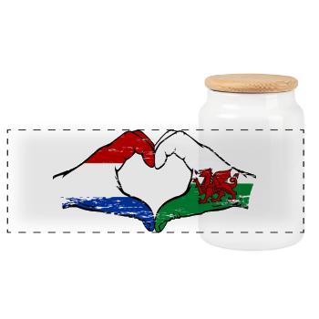 Hollande Pays de Galles drapeau mains forme coeur utilisé - Boîte à biscuits avec couvercle en bois - blanc - Devant