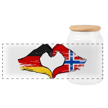 Deutschland Norwegen Flagge Hände Herzform used - Panorama Keksdose mit Holzdeckel - Weiß - Vorne