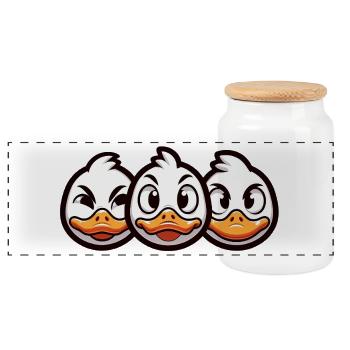 Chick Express Cartoon Design - Panoramic Cookie Jar with Wooden Lid - white - Front