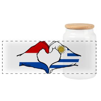 Hollande Uruguay Drapeau Mains Coeur Forme - Boîte à biscuits avec couvercle en bois - blanc - Devant