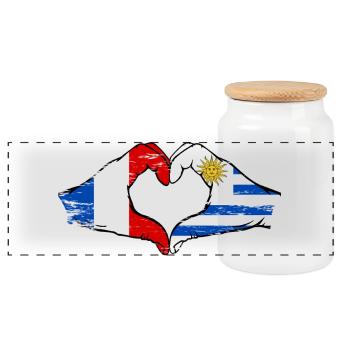 Frankreich Uruguay Flagge Hände Herzform used - Panorama Keksdose mit Holzdeckel - Weiß - Vorne