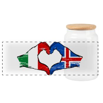 Drapeau de l'Italie et de l'Islande en forme de cœur - Boîte à biscuits avec couvercle en bois - blanc - Devant