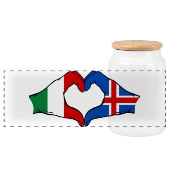Drapeau de l'Italie et de l'Islande, mains en forme de cœur - Boîte à biscuits avec couvercle en bois - blanc - Devant
