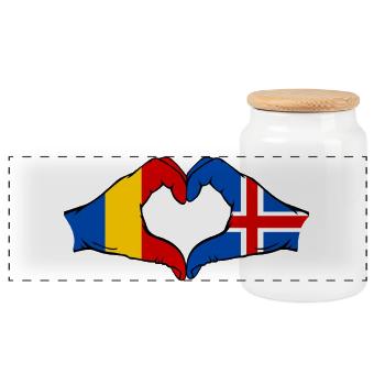 Rumänien Island Flagge Hände Herzform - Panorama Keksdose mit Holzdeckel - Weiß - Vorne