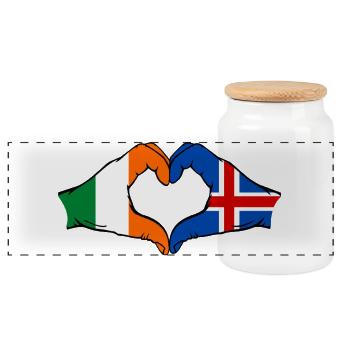 Ireland Iceland flag hands heart shape - Panoramic Cookie Jar with Wooden Lid - white - Front