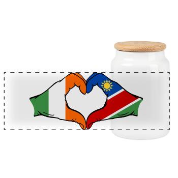 Ireland Namibia Flag Hands Heart Shape - Panoramic Cookie Jar with Wooden Lid - white - Front