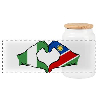 Drapeau du Nigéria et de la Namibie, mains en forme de cœur - Boîte à biscuits avec couvercle en bois - blanc - Devant