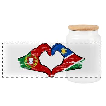 Portugal Namibia Flag Heart used - Panoramic Cookie Jar with Wooden Lid - white - Front