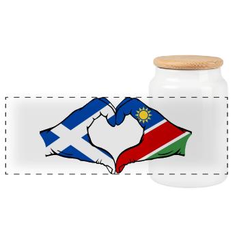 Scotland Namibia flag hands heart shape - Panoramic Cookie Jar with Wooden Lid - white - Front