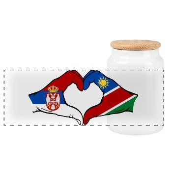 Serbie Namibie Drapeau Coeur - Boîte à biscuits avec couvercle en bois - blanc - Devant