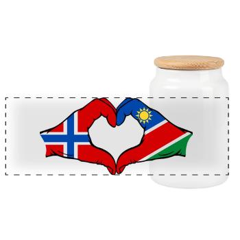 Norwegen_Namibia_Flagge_Hände_Herzform - Boîte à biscuits avec couvercle en bois - blanc - Devant