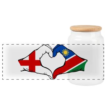 England Namibia Flagge Hände Herz - Panorama Keksdose mit Holzdeckel - Weiß - Vorne