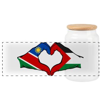 Namibia Palestine Flag Hands Heart Shape - Panoramic Cookie Jar with Wooden Lid - white - Front