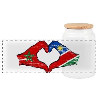 Morocco Namibia Flag Hands Heart Shape - Panoramic Cookie Jar with Wooden Lid - white - Front