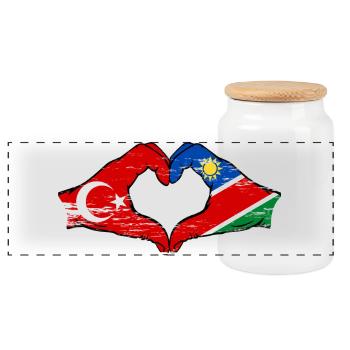 Drapeau de la Turquie et de la Namibie, forme de cœur, utilisé - Boîte à biscuits avec couvercle en bois - blanc - Devant