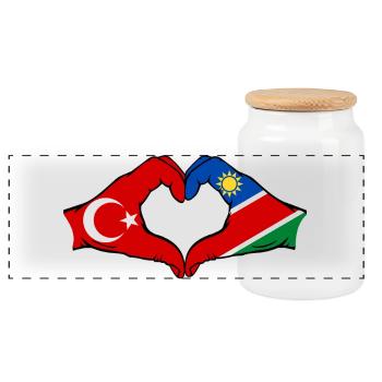 Türkiye Namibia flag hands heart shape - Panoramic Cookie Jar with Wooden Lid - white - Front