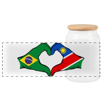 Brésil Palestine Drapeau Mains Coeur Forme - Boîte à biscuits avec couvercle en bois - blanc - Devant