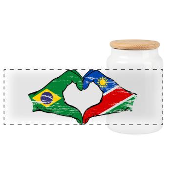 Brazil Namibia Flag Hands Heart Shape - Panoramic Cookie Jar with Wooden Lid - white - Front