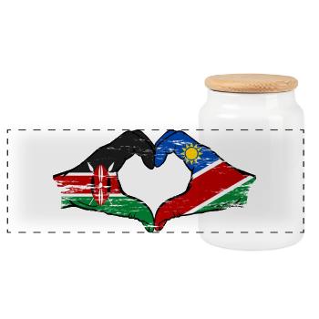 Drapeau du Kenya et de la Namibie, mains en forme de cœur utilisées - Boîte à biscuits avec couvercle en bois - blanc - Devant