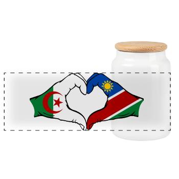 Algeria Namibia Flag Hands Heart Shape - Panoramic Cookie Jar with Wooden Lid - white - Front