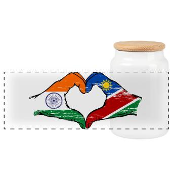 Indien Namibia Flagge Hände Herzform used - Panorama Keksdose mit Holzdeckel - Weiß - Vorne