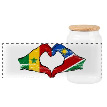 Senegal Namibia Flag Hands Heart Shape Used - Panoramic Cookie Jar with Wooden Lid - white - Front