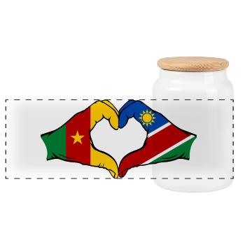 Kemerun, Namibia, Flag, Hands, Heart Shape - Panoramic Cookie Jar with Wooden Lid - white - Front