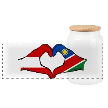 Österreich Namibia Flagge Hände Herzform - Panorama Keksdose mit Holzdeckel - Weiß - Vorne
